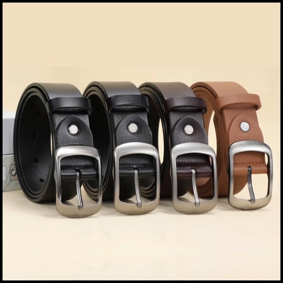 Leather Belt with Solid Pin Buckle for Women\'s Jeans and Dresses